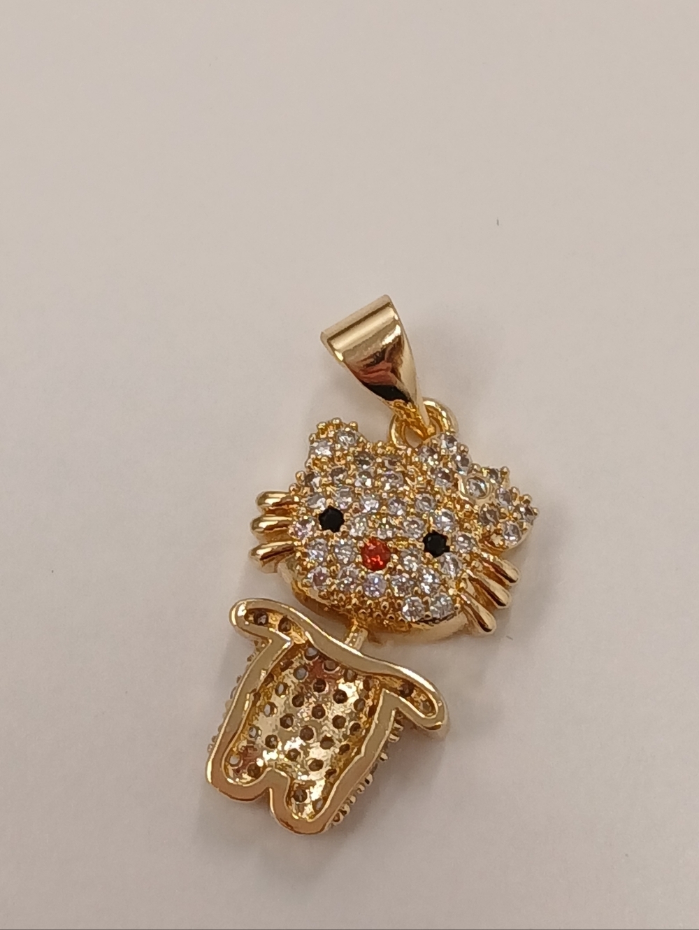 NEW! Micro 18k Gold Filled Crystal Hello Kitty Swivel Pendant Necklace Charm - Picture 6 of 6